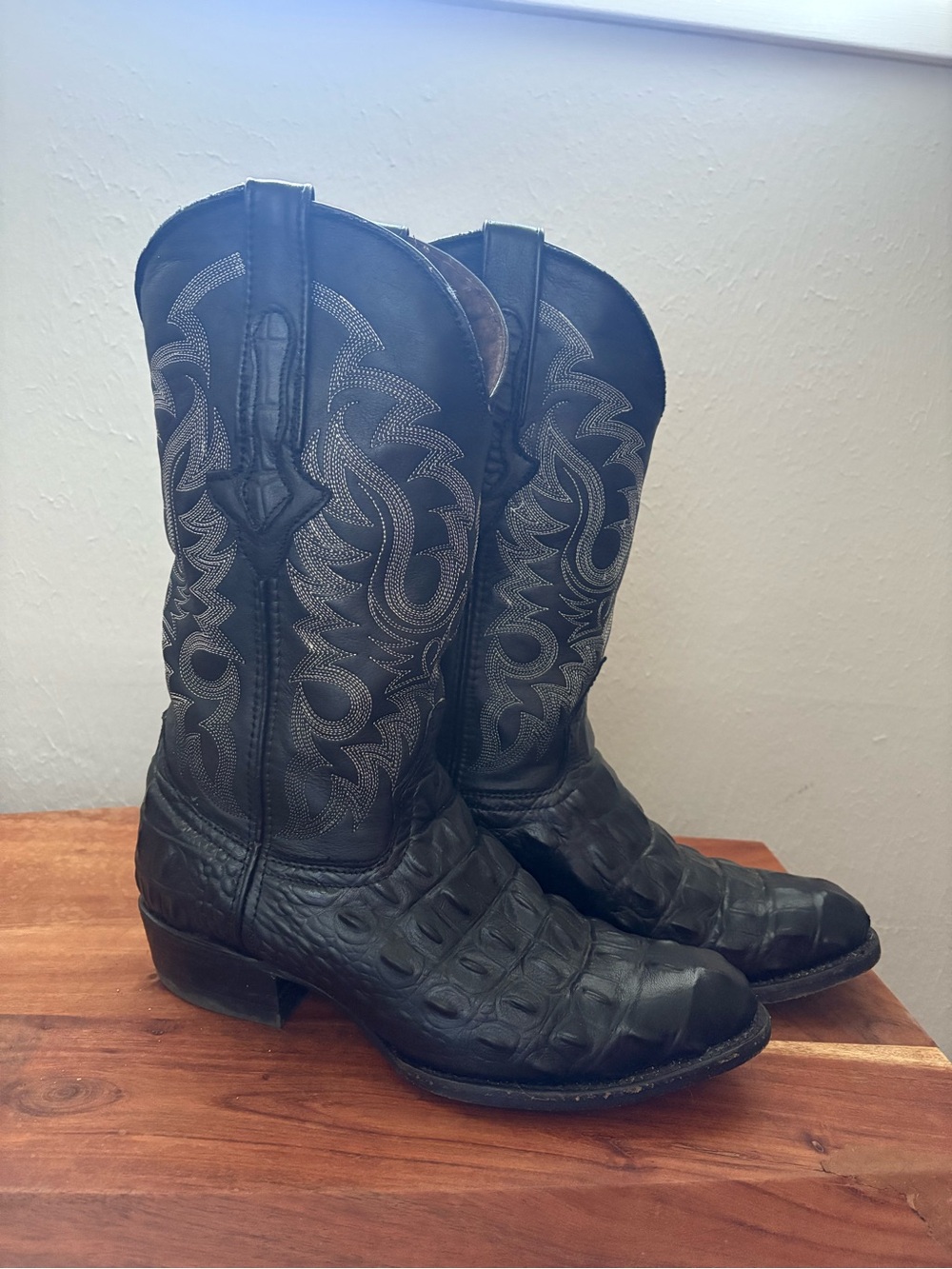 Texas Legacy Black Western Cowboy Boots with Exotic Textured Vamp